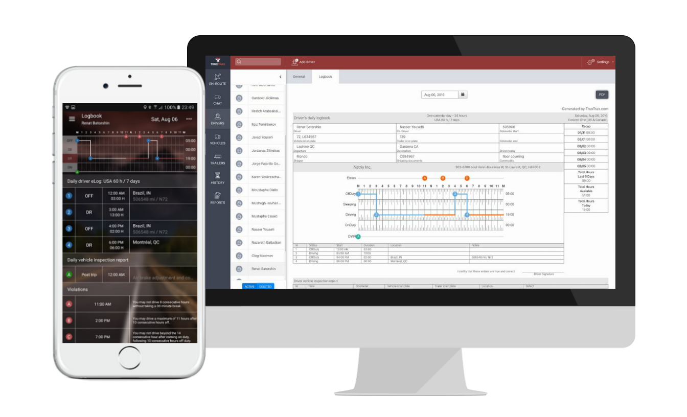 ELogbook + ELD Compliant App for Truck Drivers TruxTrax